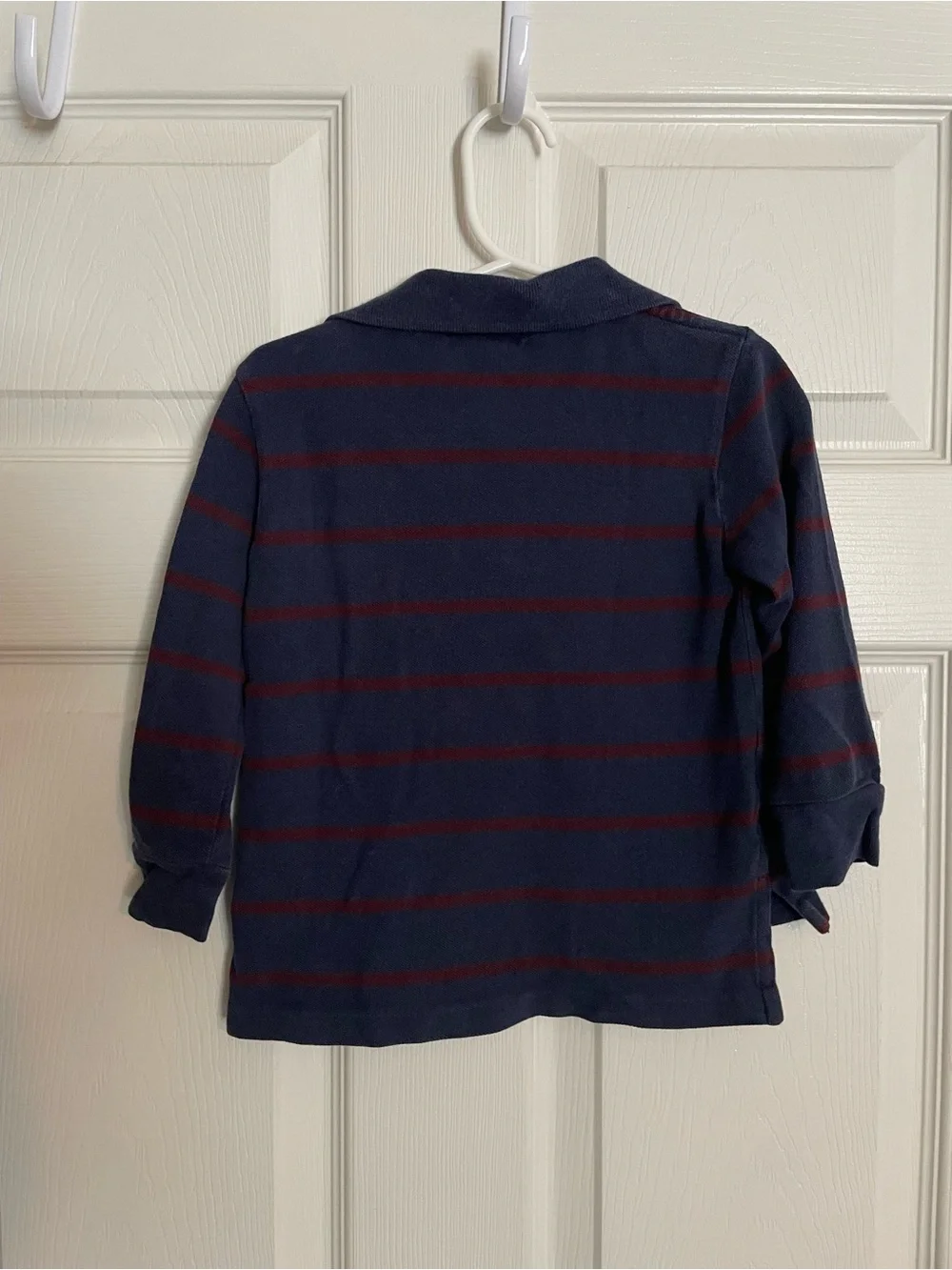 Polo by Ralph Lauren Navy & Burgundy Striped Long-Sleeve Polo with Yellow Logo